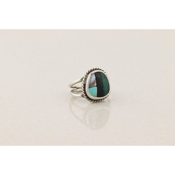 Sterling Silver Turquoise Abalone Onyx Malachite Ring Size 10 1/2 - Picture 5 of 7
